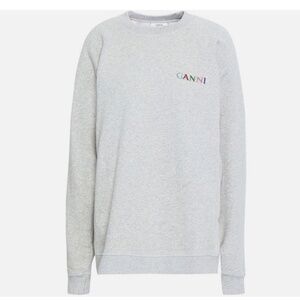 ★NWOT GANNI Rainbow Embroidered Logo Sweatshirt Gray Size S★